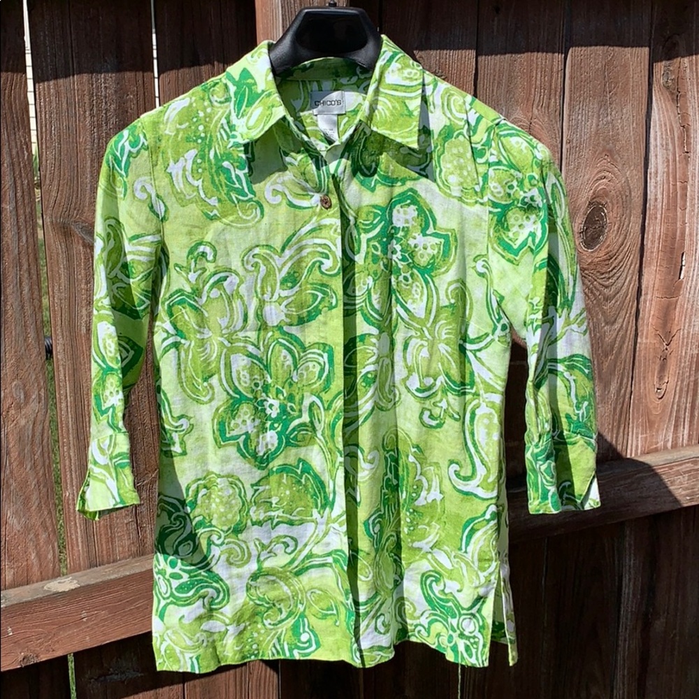 Chico’s Women’s Size 0 Green Linen Shirt